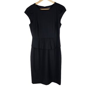 J Crew Italian Wool Stretch Sheath Dress Peplum Classic Black Size 2 Rich Girl